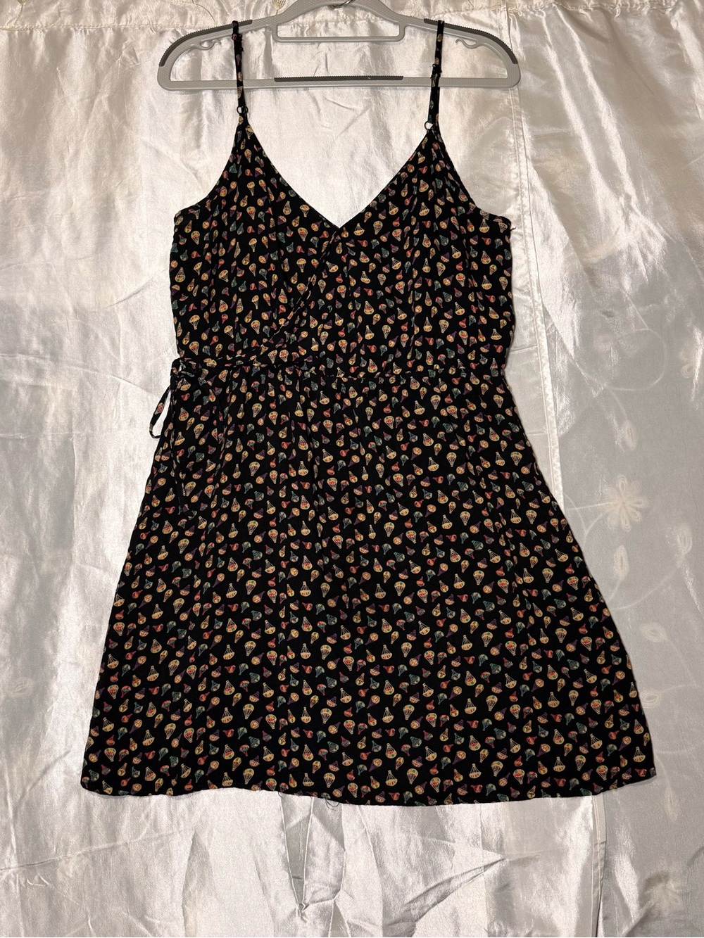 American Rag Spaghetti Strap Mini  Black Floral Dress Wrap Skirt Size XL Lightwt